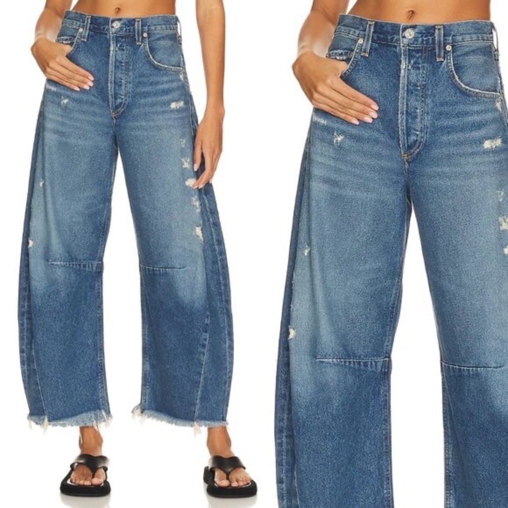 Citizens of Humanity Horseshoe barrel Jean denim Magnolia frayed curved $288 31